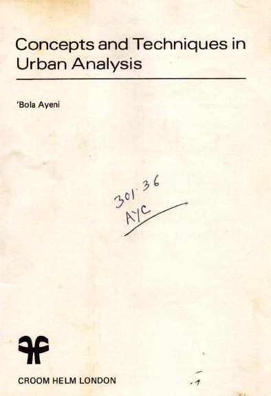 Concepts and techniques in urban analysis
