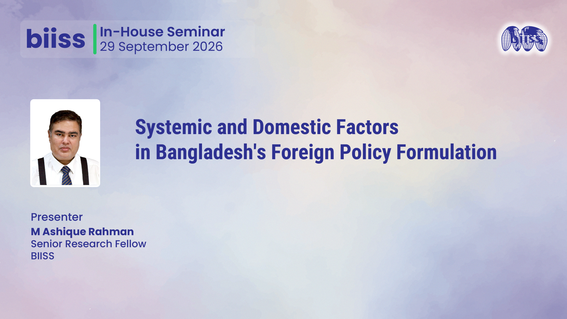 In-house Seminar on 29 September 2026 - M Ashique Rahman