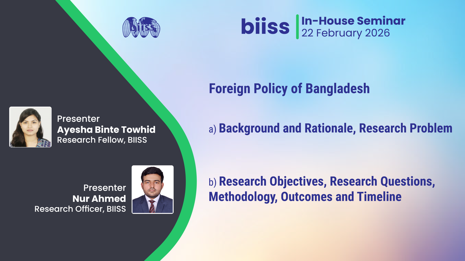 In-house Seminar on 22 February 2026 - Ayesha Binte Towhid & Nur Ahmed