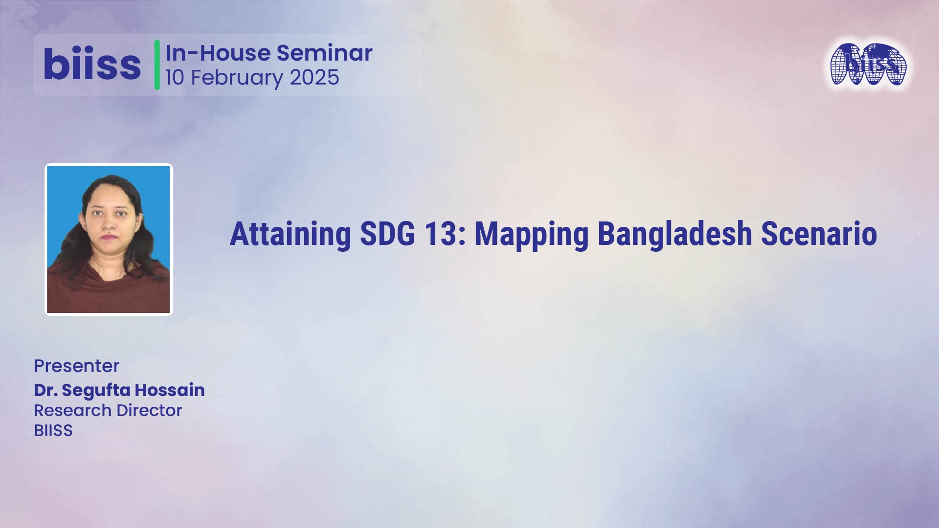 In-house Seminar: Attaining SDG 13: Mapping Bangladesh Scenario