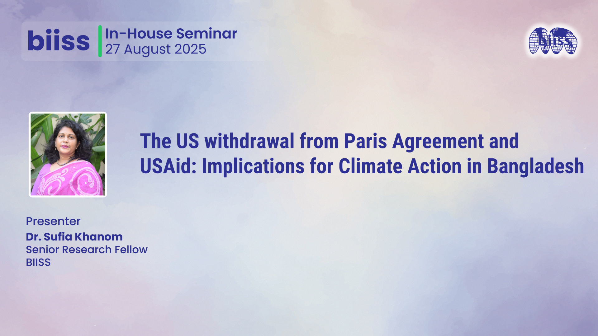 In-house Seminar: The US withdrawal from Paris Agreement and USAid: Implications for Climate Action in Bangladesh