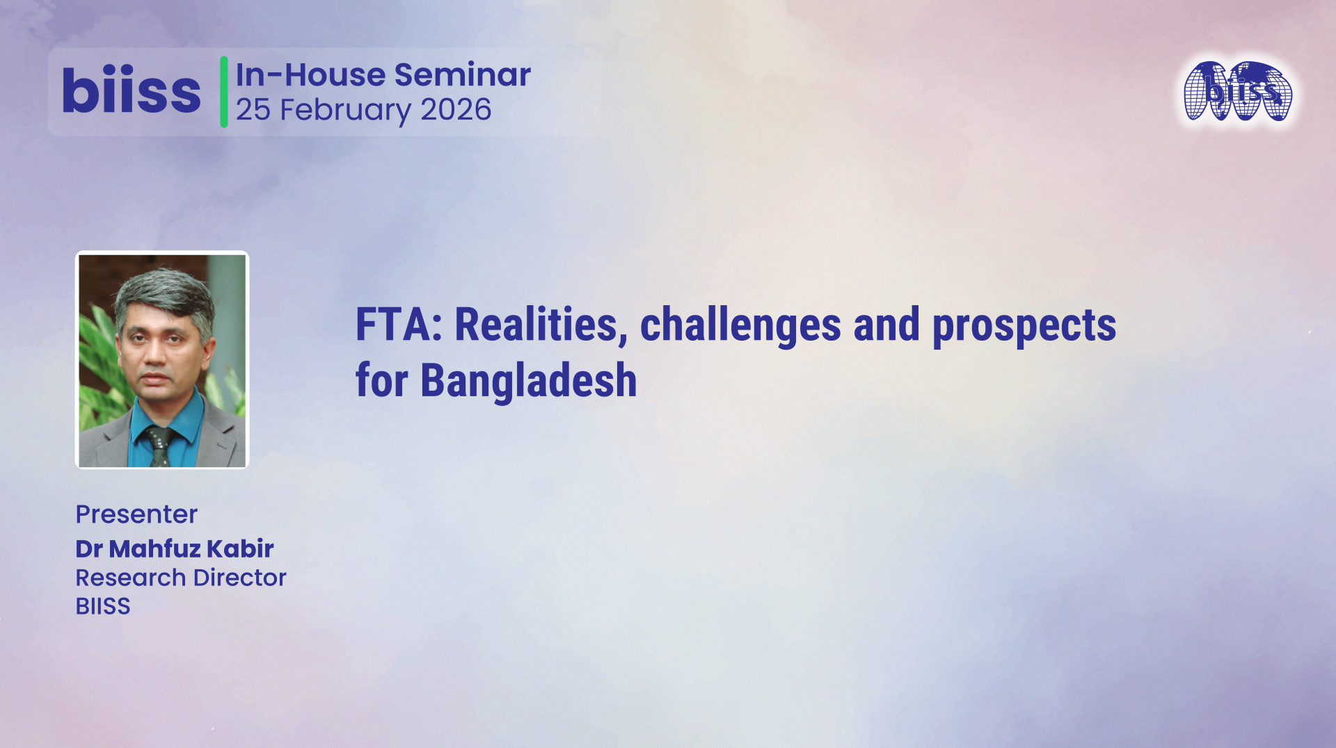 In-house Seminar on 25 February 2026 - Dr Mahfuz Kabir