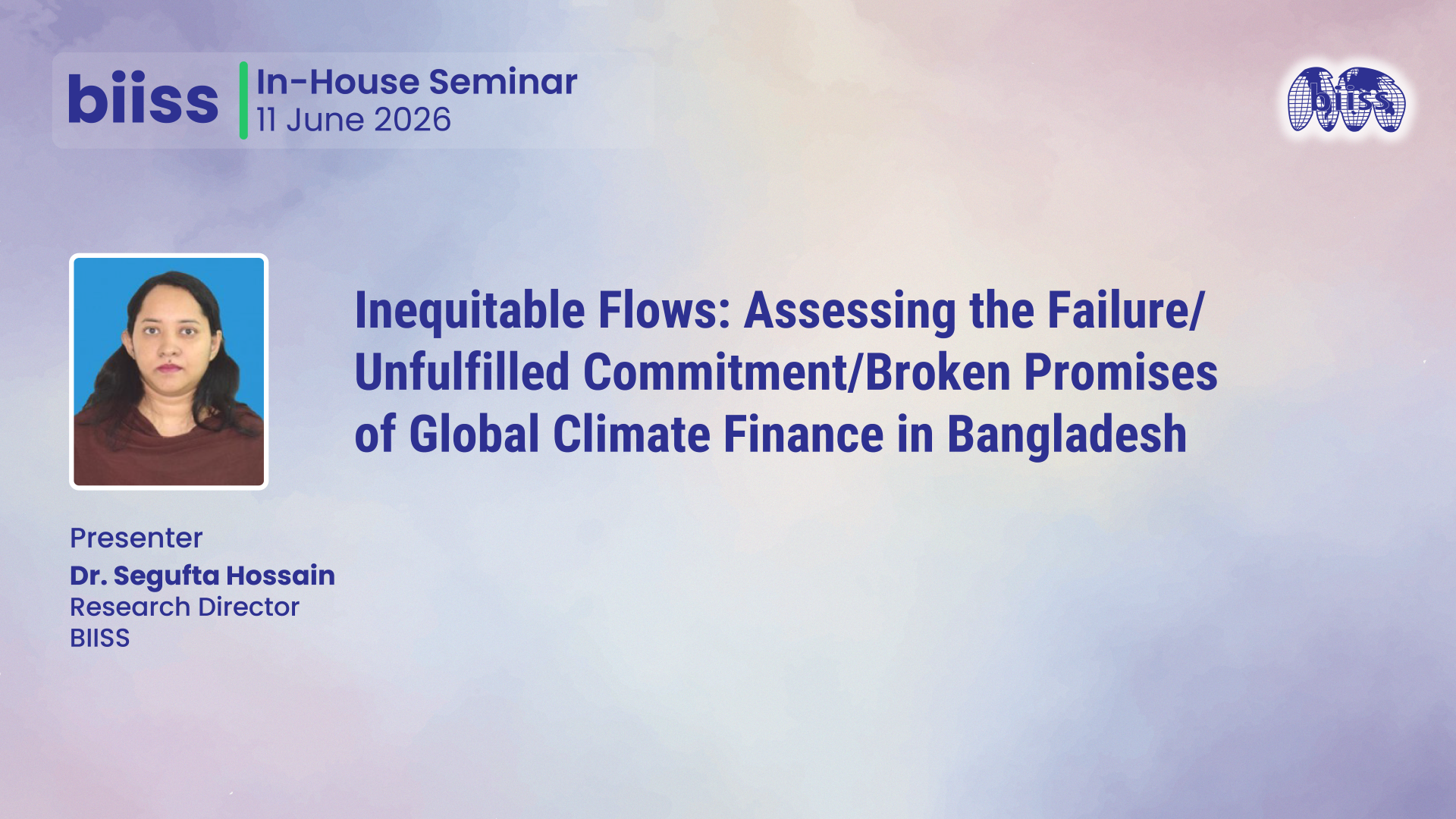 In-house Seminar on 11 June 2026 - Dr. Segufta Hossain