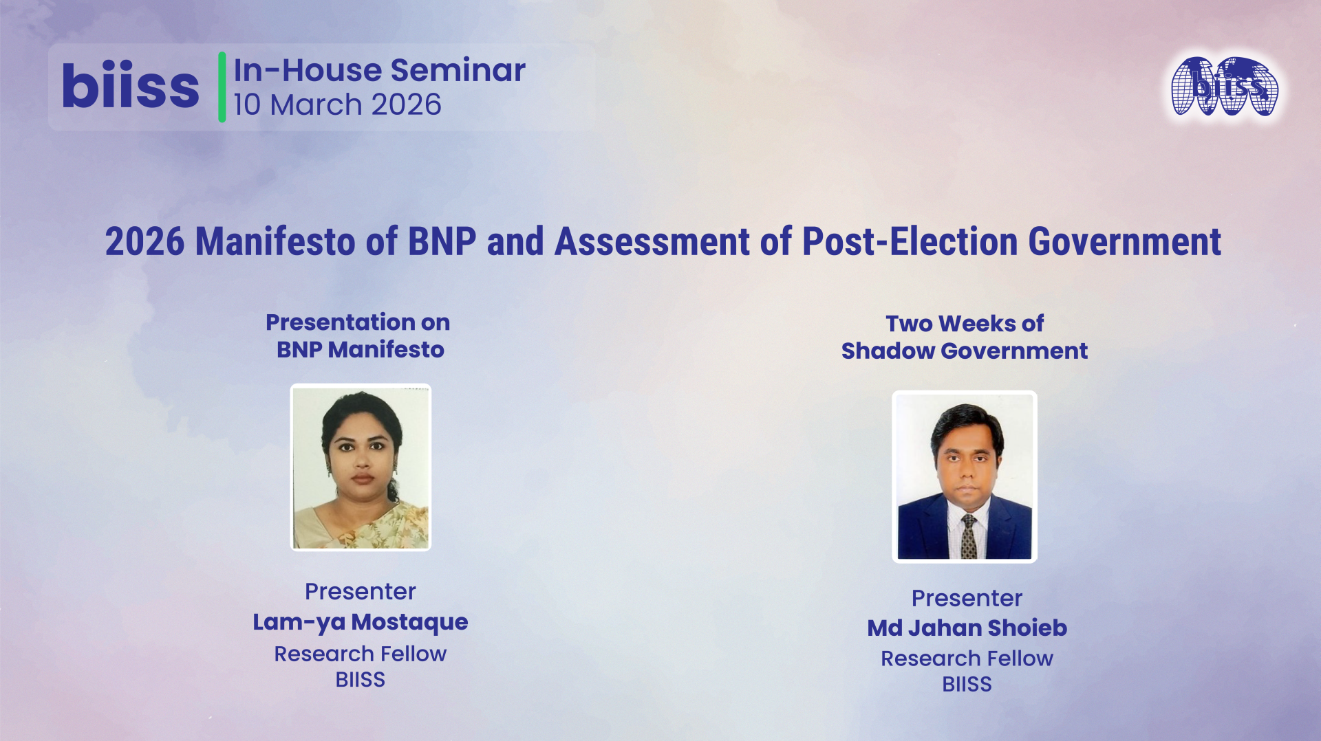 In-house Seminar on 10 March 2026 - Ayesha Binte Towhid & Md Jahan Shoieb