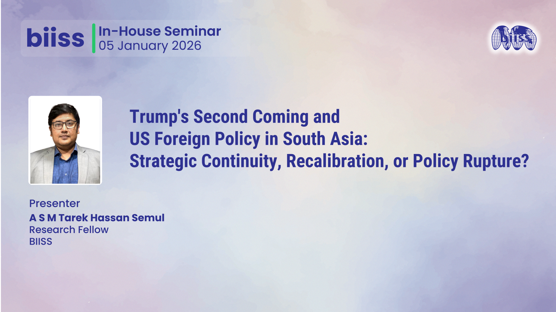 In-house Seminar on 05 January 2026 - ASM Tarek Hassan Semul