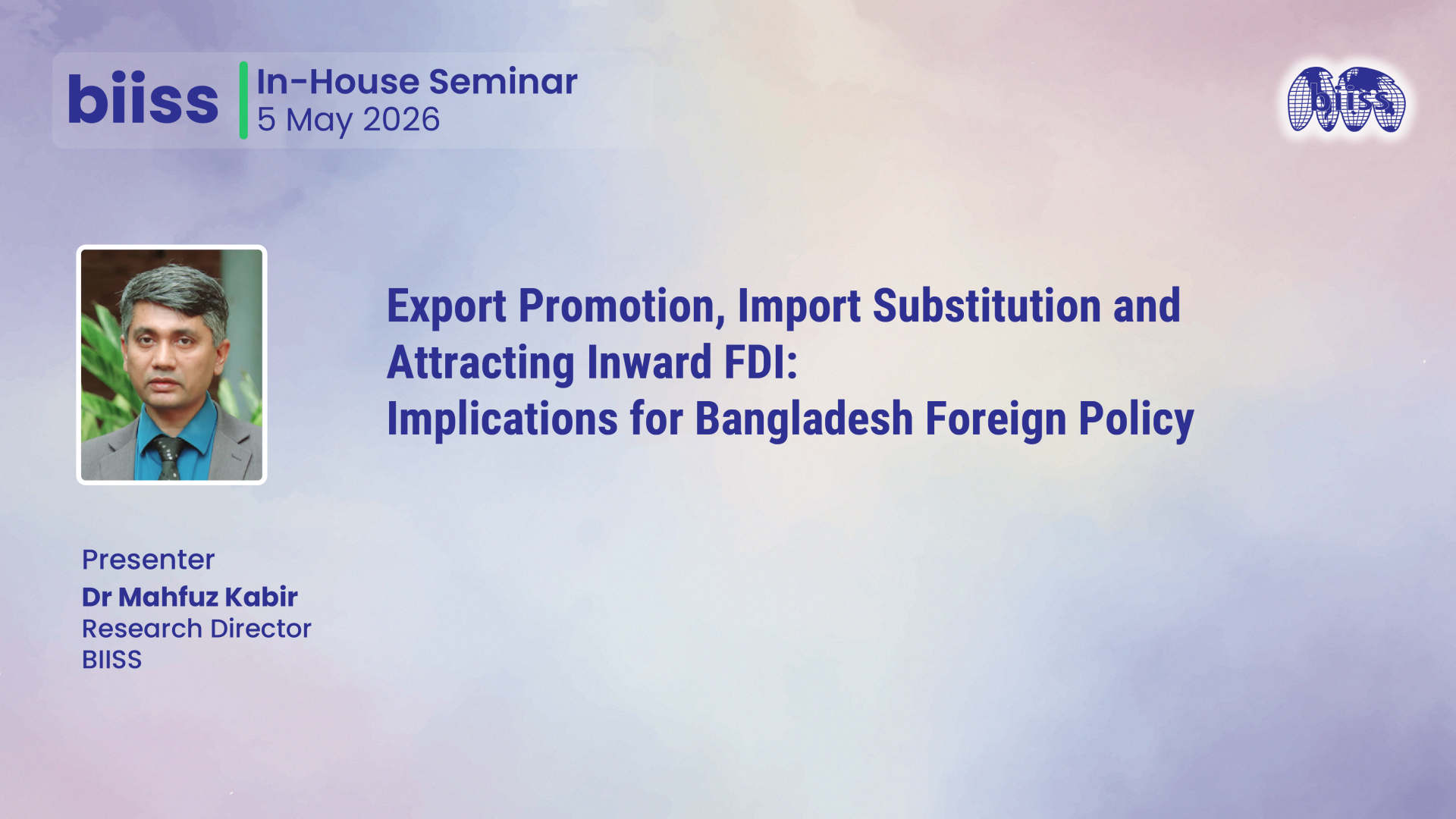 In-house Seminar on 05 May 2026 - Dr Mahfuz Kabir