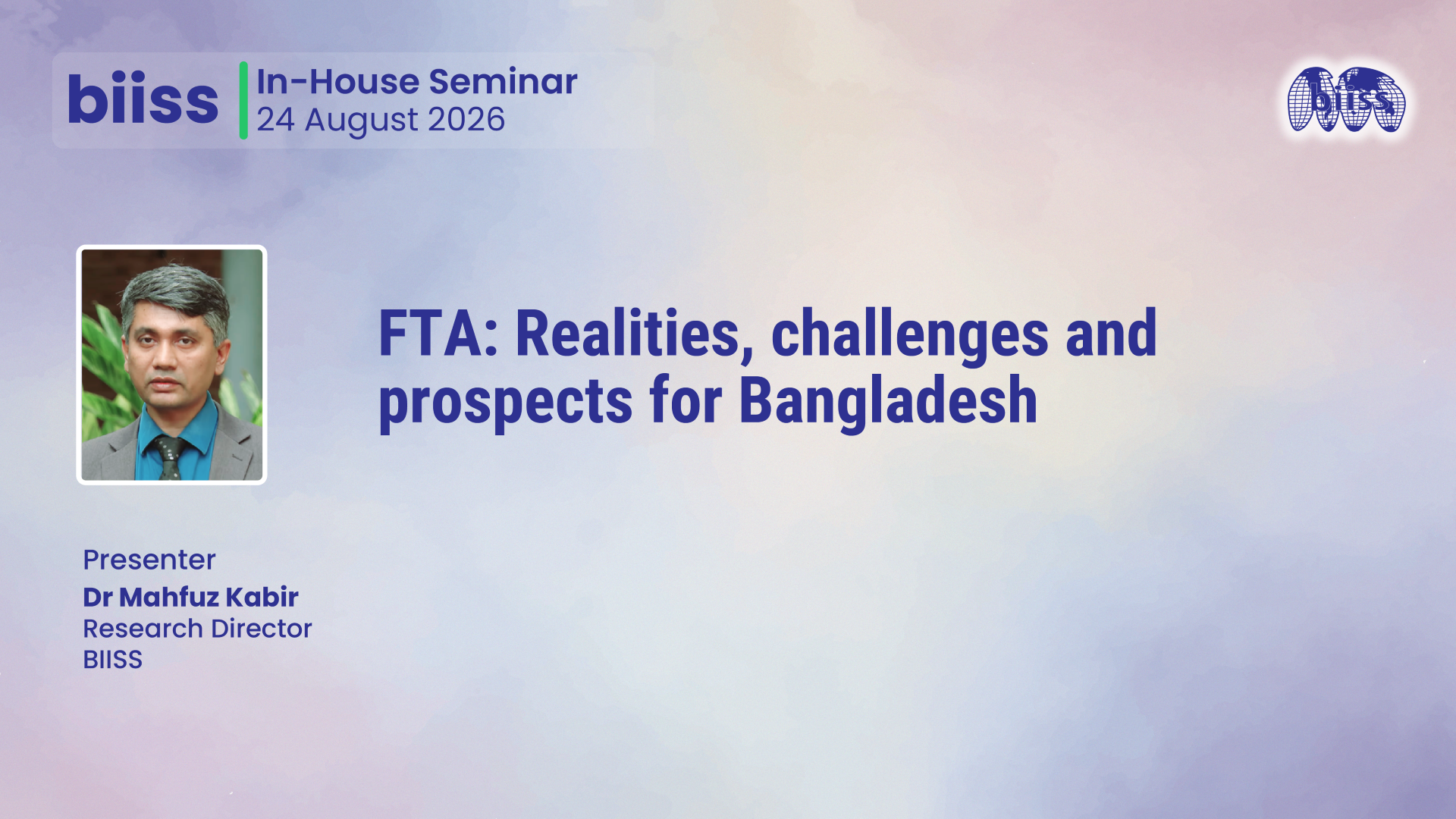 In-house Seminar on 24 August 2026 - Dr. Mahfuz Kabir