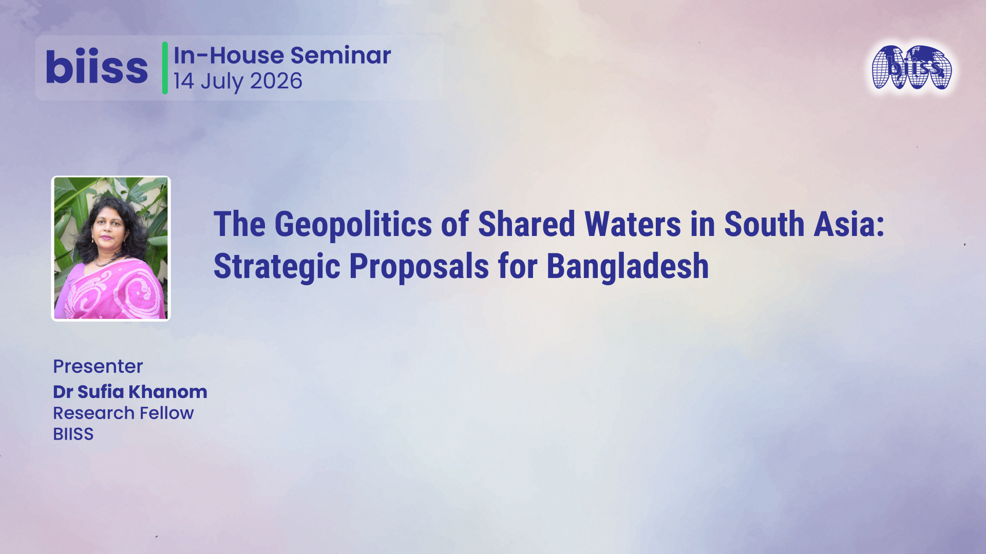 In-house Seminar on 14 July 2026 - Dr Sufia Khanom